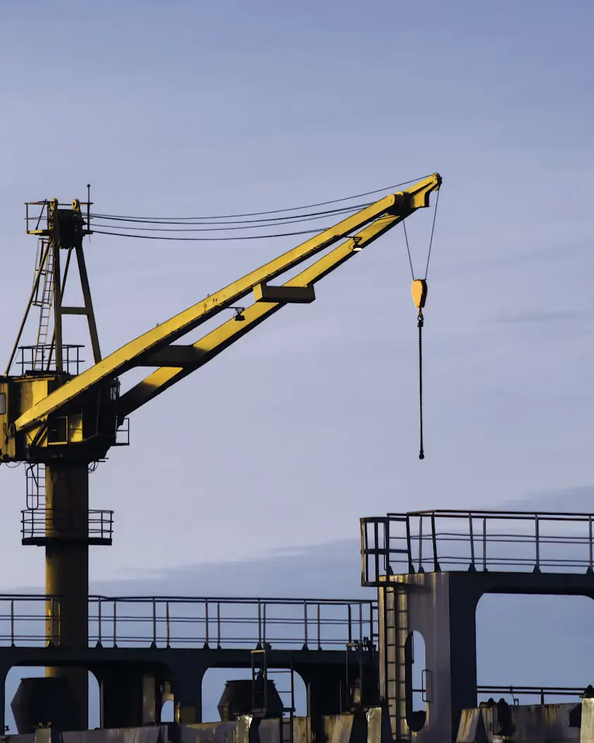 Grue de manutention sur un terminal portuaire.